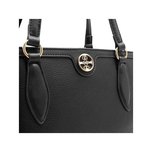 Nine West Women’s Kyelle Designer Textured Shoulder Tote Bag Black Zipper NWT - Picture 3 of 11